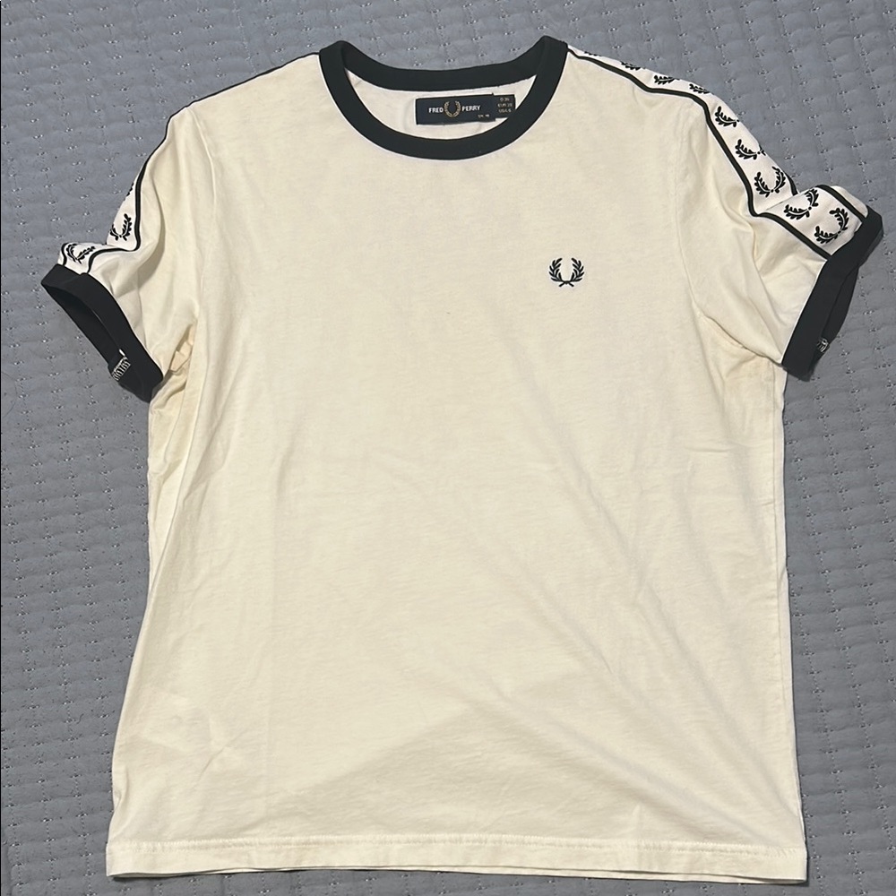 Taped Fred Perry Ringer Tee Cream and Black Short